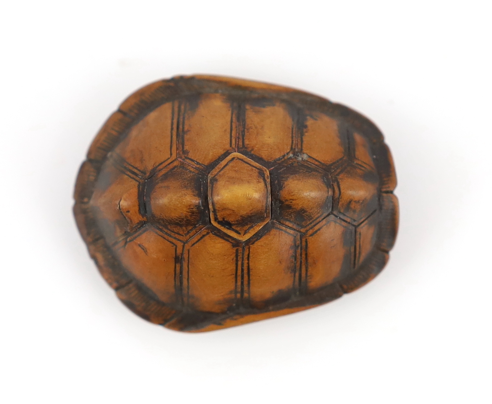 A Japanese carved wood netsuke of a turtle shell, mid 19th century